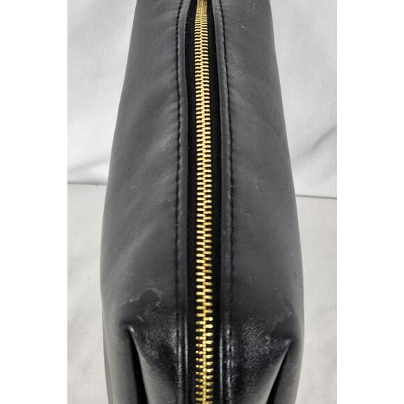 YSL BEAUTY MAKEUP BAG – BLACK LEATHER – GOLD ZIPPER – RARE EMBOSSED LIP DETAIL - Picture 9 of 11